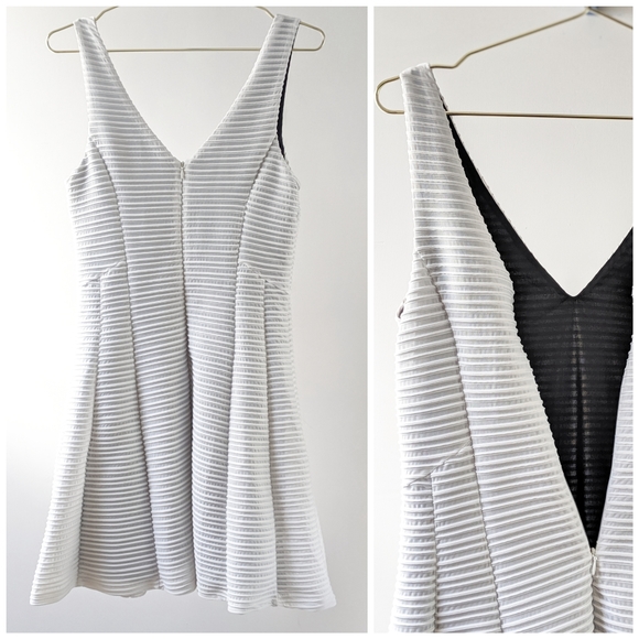 Guess Striped Textured Fit & Flare V-Neck Dress - Picture 6 of 8